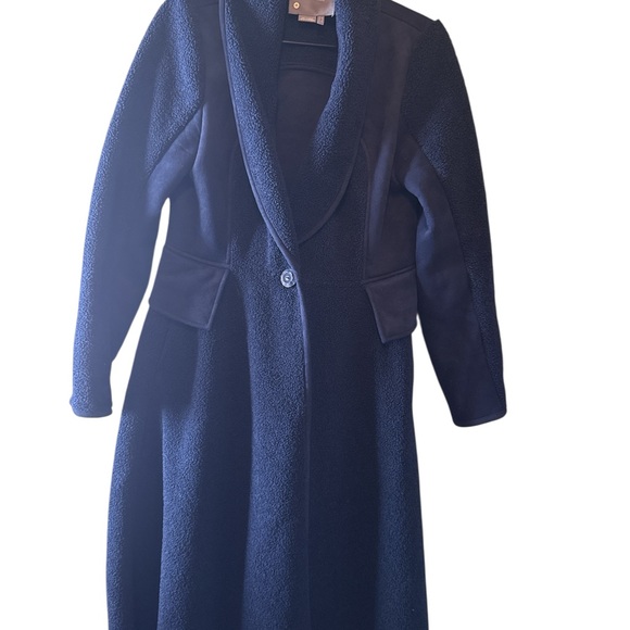 Anthropologie Navy Blue Long Sherpa Suede Coat One Button Front Pockets - Picture 4 of 6
